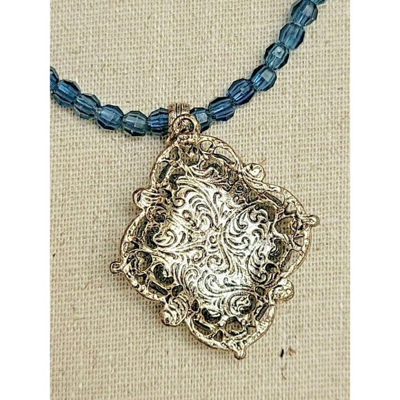 VTG 1928 Victorian Style Blue Lace Agate & Rhinestone Pendant Beaded Necklace - Picture 4 of 5